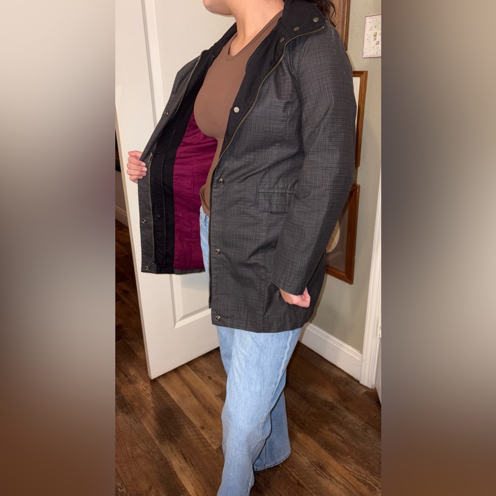 Feller Seattle Women’s XS Raincoat Trench Gray Plaid Hooded - Picture 3 of 15